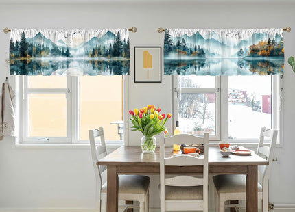 AWJJPO Misty Forest Valance Curtain for Windows 2 Pack Landscape Mountain Pine Tree Rod Pocket Decorative Window Valance for Kitchen Bathroom Bedroom Living Room 54 x 18 Inch