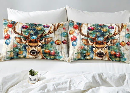 Cabin Deer Duvet Cover Set Twin Size,Tie-dye Christmas Tree Wooden Plank Rustic Bedding Set,Boys Girls Room Decor,Wild Animal Farmhouse Comforter Cover,Brown Quilt Cover,1 Pillowcase,No Comforter