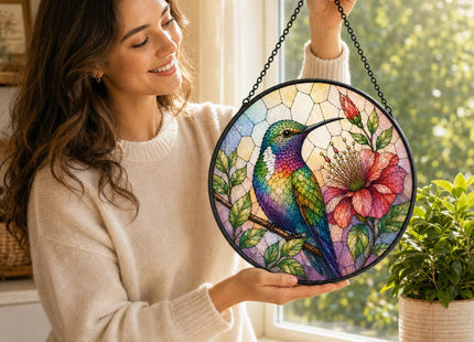 FZYGRAVH Suncatcher, Hummingbird Printed Glass Window Decor