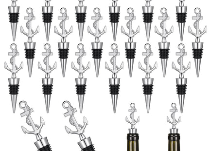 Yinkin 20 Pcs Anchor Wine Bottle Stoppers Silver Nautical Wedding Favors