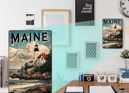 Maine Coastal Lighthouse Aluminum Metal Sign 8 x 12 Inch