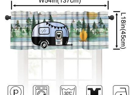 Camper Rv Valance Curtain, Rustic Vintage Wooden Mountains Forest Travel Trailer Camper Rod Pocket Blackout Window Valance for Farmhouse Kitchen Bedroom Living Room, 54x18inch