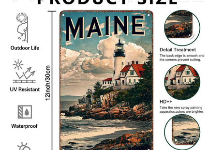 Maine Coastal Lighthouse Aluminum Metal Sign 8 x 12 Inch