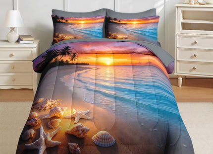 Nesker Queen Comforter Set with Sheets, 7 Pieces Beach Seashell Bedding