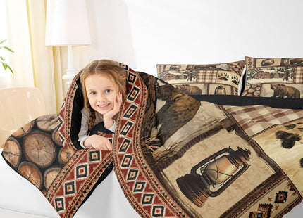 Feelyou Bear Comforter Set Toddler Size Wildlife Hunting Bedding Set for Kids Boys Girls Rustic Cabin Duvet Quilt Farmhouse Bedroom Decor Microfiber 2 Pcs with 1 Pillow Cases