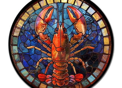 Lygond Metal Sign Tin Sign Circular Stained Glass Lobster Gardening Decor Gift for Garage 12×12 Inches
