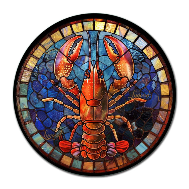 Lygond Metal Sign Tin Sign Circular Stained Glass Lobster Gardening Decor Gift for Garage 12×12 Inches