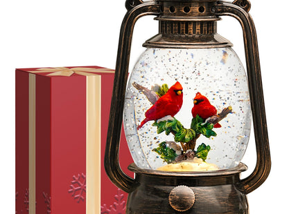 Cardinal Snow Globe Christmas Decorations Indoor, Lighted Musical Christmas Snow Globes Lantern with Glitter & 6H Timer, Cardinal Gifts Decorations for Home