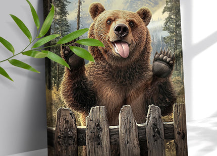 Nature Forest Bear Wall Art Country Wild Animals Forest Canvas Pictures Wall Decor Brown Bear Prints Framed Artwork for Modern Home Bedroom Kitchen Living Room Decoration 12"x16"