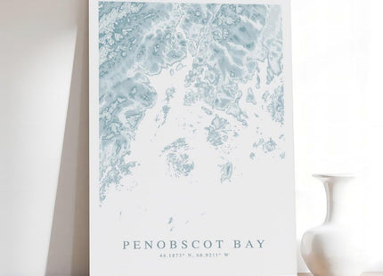 DUYIGCR Penobscot Bay Maine Map, Coastal Canvas Poster Bedroom Sports Landscape Office Room Decor Gift Frame 12" L X 18" W