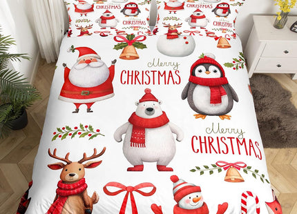 Erosebridal Kids Christmas Bedding Set Twin Size, Deer Cute Animal Duvet Cover for Children Boys Girls Bedroom Decor, Santa Claus Snowman Quilt Cover, Branches Winter Theme Comforter Cover, White