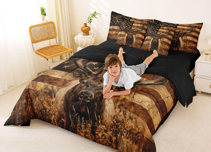 Feelyou Moose Comforter Set with Sheets 7 Piece Twin Size Deer Hunting Bedding Set for Kids Boys Girls Antlers Bed in a Bag Western Farmhouse Room Decor Wild Animal Soft Lightweight Microfiber
