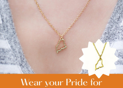 Lucky Feather Maine State Shaped Necklace | 14k Gold-Dipped Pendant Necklace | Easter Basket Stuffer| State Love Fashion Jewelry For Women | Dainty Necklace For Women | Great Gift Idea