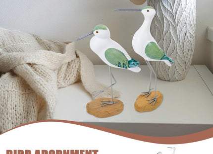 2 Pcs Green Seagull Figurines, Coastal & Nautical Table Sculpture, Modern Synthetic Resin Bird Decor for Shelf, Desk, Office, Garden, Beach House