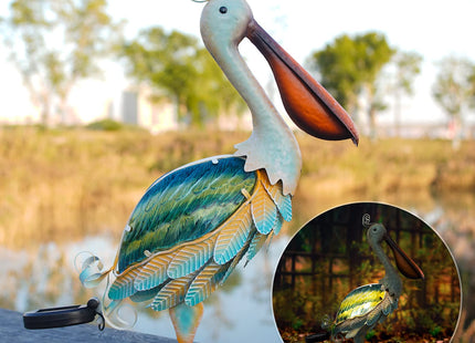 HONGLAND Solar Metal Pelican Statues Garden Sculpture & Statues, Glass Outdoor Pelican Yard Art Coastal Ocean Bird Decor Lawn Ornament for Backyard Porch Patio Decor（19 Inch）