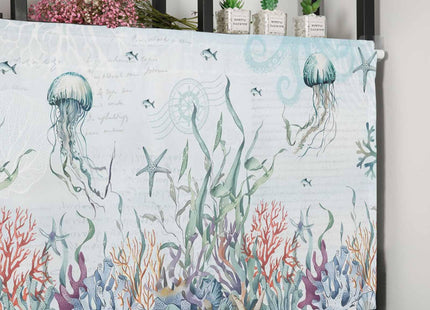SODIKA Kitchen Curtain Valance for Windows Nautical Theme Seashell Starfish Coral Ocean Blue 1 Panel, 54 x 18 Inch Rod Pocket Valance Window Treatments Short Curtains for Bathroom Bedroom