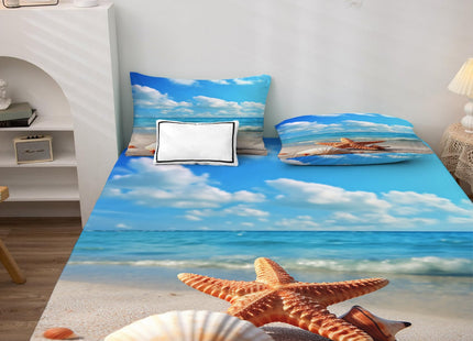 zcsm Queen Sheet Set - Beach Theme Bed Sheets, Starfish and Seashell Bedding Sheets & Pillowcases, Soft Microfiber & Deep Pocket & Wrinkle Free Sheet Set, 1 Fitted Sheet, 1 Flat Sheet, 2 Pillow Cases