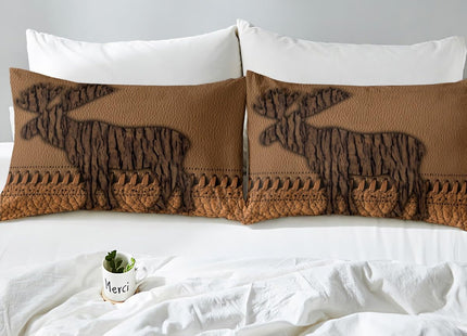 Oak Bark Moose Bedding Set Hunting Woodland Animal Queen Comforter Cover For Boys Adults Men Rustic Patchwork Brown Cowhide Leather Duvet Cover Country Farmhouse Bed Set With 2 Pillow Cases