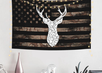JUHIOPOI American Flag Brown Camouflage Deer Tapestry Wall Decoration, Art Hanging Banner for Dorm Bedroom Living Room College Home Decor 40x60in