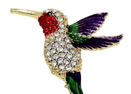 Large Hummingbird Crystal Brooch Pin with Sparkly Multicolor Rhinestones, Unique Bird Costume Jewelry or Hummingbird Gift for Women