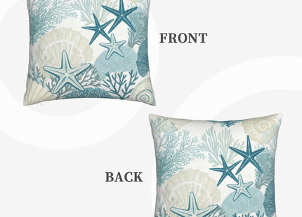 Tebjh Coastal Beach Nautical Throw Pillow Covers 16x16 Set of 2 Teal Starfish Coral Cushion Cases Home Decor