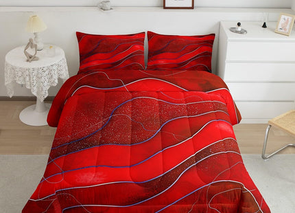 Erosebridal Red Ombre Comforter Set Twin Modern Minimalism Bedding Set, Ocean Marine Wave Bedding Comforters & Sets Coastal Beach Duvet, Abstract Art Quilt Comforter Gold Metallic Gradient Decor 2pcs