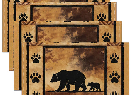 Cute Bear Table Place Mats Wild Animal jejeloiu Placemats Nature Wildlife Bear Washable Fabric Decoration Table Mats Placemat Lodge Western Farmhouse Table Mats for Kitchen Decor Bedroom 18"x12"