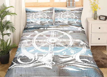 Erosebridal Nautical Anchor Duvet Cover, Ocean Compass Bedding Set Twin Size for Kids Boys Teens Adult Bedroom, Old Barn Door Comforter Cover Rustic Farmhouse Bed Set with 1 Pillow Case