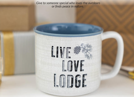 Pavilion Gift Company - Live Love Lodge - 17 Oz Coffee Mug Tea Cup Woodland Hiking Camping Pine Cone Cabin Woods Lodge Gift Outdoorsy Present