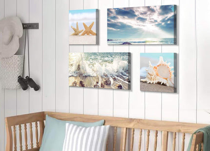 ARTISTIC PATH 4 PCS Coastal Beach Starfish Seashell Canvas Wall Art