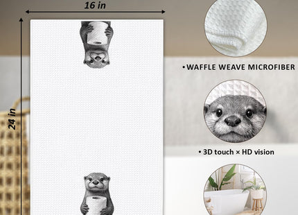 Shescrzionu 1 PCS Funny Cute Otter Hand Towels, Fun Otter Gifts for Women, Animal Decorative Kitchen Towels for Kids' Bathroom,Pet Owners Housewarming - C02