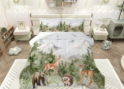 Erosebridal Giant Mountain Forest Twin Comforter Set Deer Bear Bedding