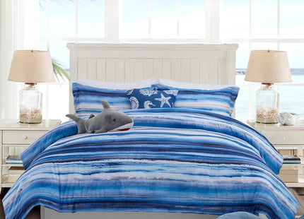 Holawakaka All-Season 6-Piece Nautical Bedding Set King – Complete Beach Stripe Comforter Set with Sheets & Shams