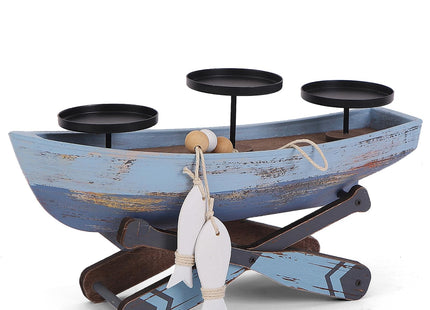 Nautical Candle Holder for Beach House Table & Lake House - Ocean Themed Farmhouse Boat Candlestick Holders, Marine Beach Style Handmade Coastal Accent, Housewarming Gifts