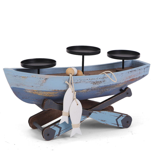 Nautical Candle Holder for Beach House Table & Lake House - Ocean Themed Farmhouse Boat Candlestick Holders, Marine Beach Style Handmade Coastal Accent, Housewarming Gifts
