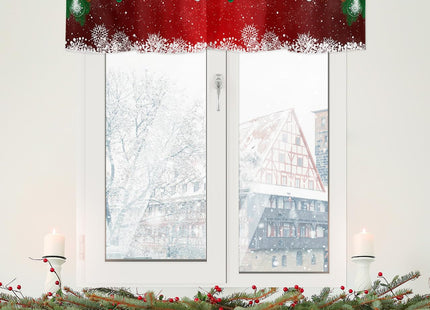 BestLives Christmas Curtain Valance Xmas Baubles Coniferous Rod Pocket Valance Window Treatments 1 Panel Pine Tree Twig Red Short Curtains for Kitchen Windows Bathroom Bedroom 54 x 18 inch