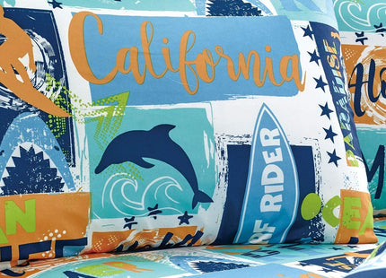 WPM Kids Collection Bedding 5 Piece Blue Ocean Life Full Size Comforter Set with Sheet Pillow sham and Whale Pillow Fun Sun Water surf Design Ocean Life Whale (Ocean Life Whale, Full Comforter)