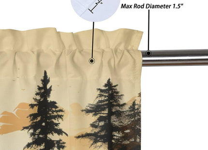 Forest Bear Rod Pocket Room Darkening Curtain Valance Window Treatment for Kitchen Abstract Mountain Landscape Pine Bear Tree Thermal Insulated Room Darkening for Dinning Room 54 by 18 in, 1 Panel