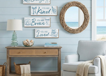Riletese 4 Pcs Blue Coastal Wall Decor, Positive Affirmations Wall Art Decor, Inspirational Wooden Signs, Beach Boho Bow Wall Art Hanging Plaques, Perfect for Girls Bedroom, Bathroom, Living Room