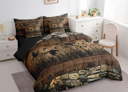 Erosebridal 7 Piece Mallard Duck Hunting Bedding Farmhouse Full Comforter Set with Sheets | Rustic Cabin Bed in A Bag for Kids Boys Teen Men,Brown Country Wooden Stone Bed Set Lodge Home Decor