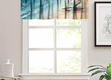 Hazuff Starfish Kitchen Valance Curtain,Ocean Coastal Leisure Sunny Beach Blue Starfish Seashells Rod Pocket Window Valances Blackout Treatment Drapes for Bedroom Living Room Bathroom 54x 18 in
