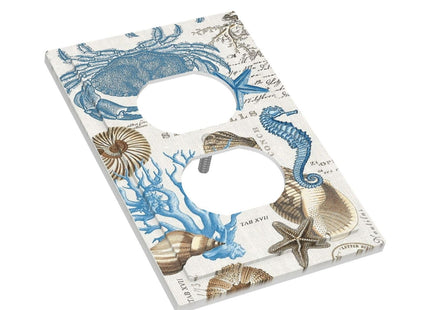 Annisrak Outlet Covers Nautical Print With Shells Crab Seahorse 1 Gang Duplex Light Switch Cover Plate Decorative Switch Plate Covers Electrical Socket Cover For Home Cabin Decor