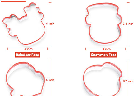 COOKIEQUE 4 Pieces Christmas Cookie Cutters Set with Santa Face, Reindeer Face, Snowman Face, Mrs. Claus Cookie Cutters for Baking Christmas Unique Design with Protective Red Top PVC