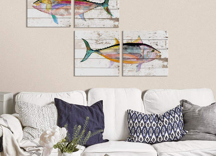 Tuna Fish Wall Decor Ocean Canvas Art Beach Bathroom Coastal Decor Rustic Fish Pictures Kitchen Nautical Sea Animal Painting Marine Life Artwork for Bedroom Dinner Room Modern Home Decorations 16x16"