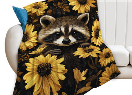 Raccoon Blanket Cute Raccoon Lover Floral Blanket for Girls 50"x40"