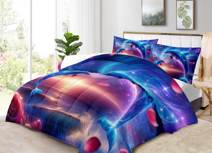 Raphus cucullatus Dolphin Comforter Set Queen,Ocean Quilt Set Coastal Beach Theme Bedding,Dream Comforter Set,Beach Decor for Bedroom,Summer Quilts for Queen Bed