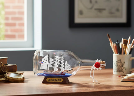 NAUTIMALL Model Ship in a Bottle Glass Ornament Table top Nautical Home Sailboat Decor USCG Eagle United States Coast Guard Gift for boy