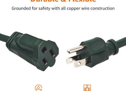 Amazon Basics 50-Foot 3-Prong Indoor/Outdoor Extension Cord, Heavy-Duty, 13 Amps, 1625 Watts, 125 VAC, Green