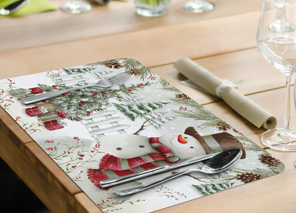 CounterArt Brown Hat Snowman Reversible Easy Care Placemat 4 Pack