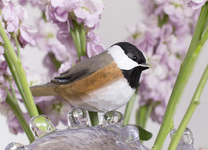 INF-STAR Handmade Black-Capped Chickadee Bird Figurine, Wooden Black-Capped Chickadee Carving, Unique Small Bird Statue for Home Décor or Collectible Gift